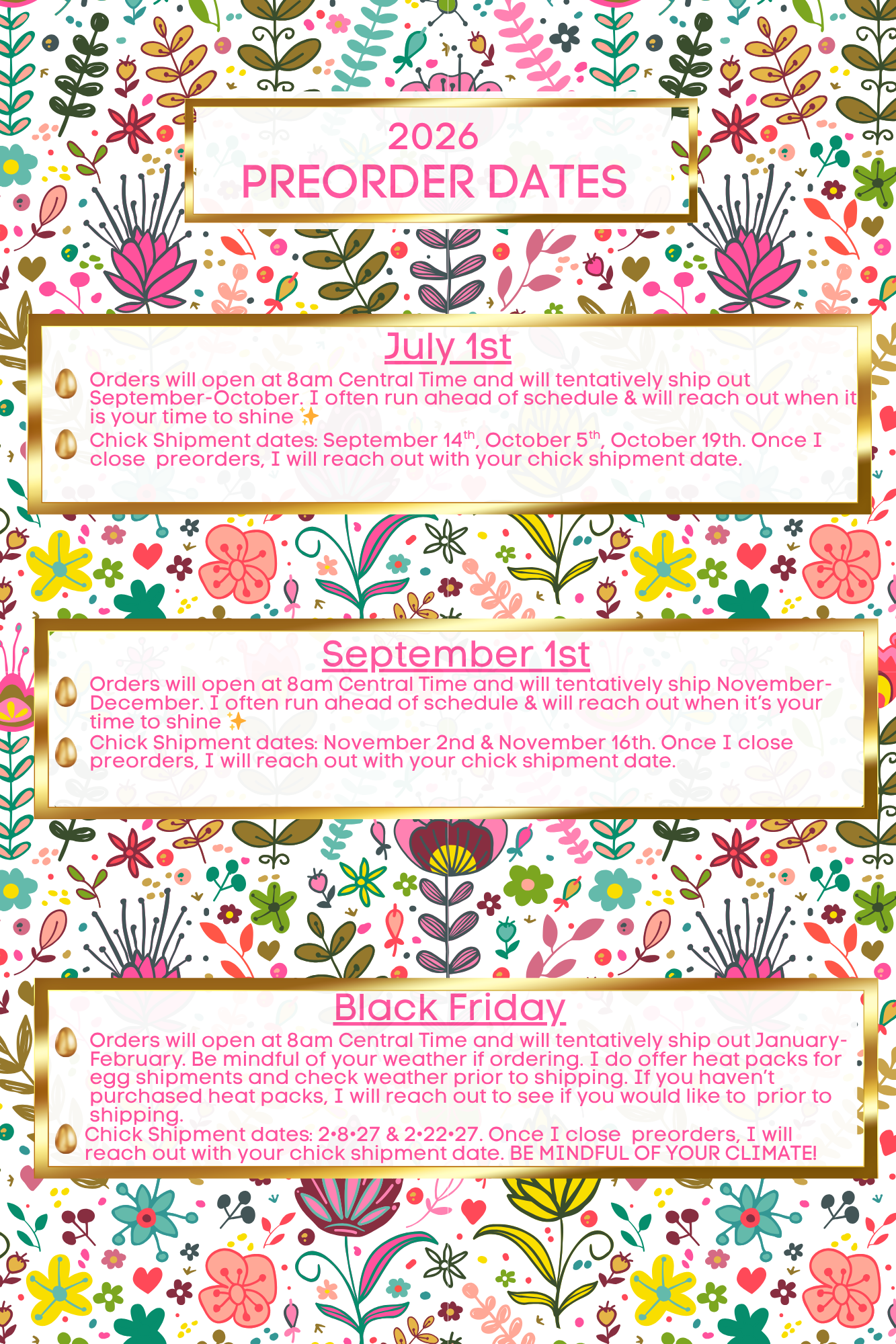 2026 PREORDER DATES